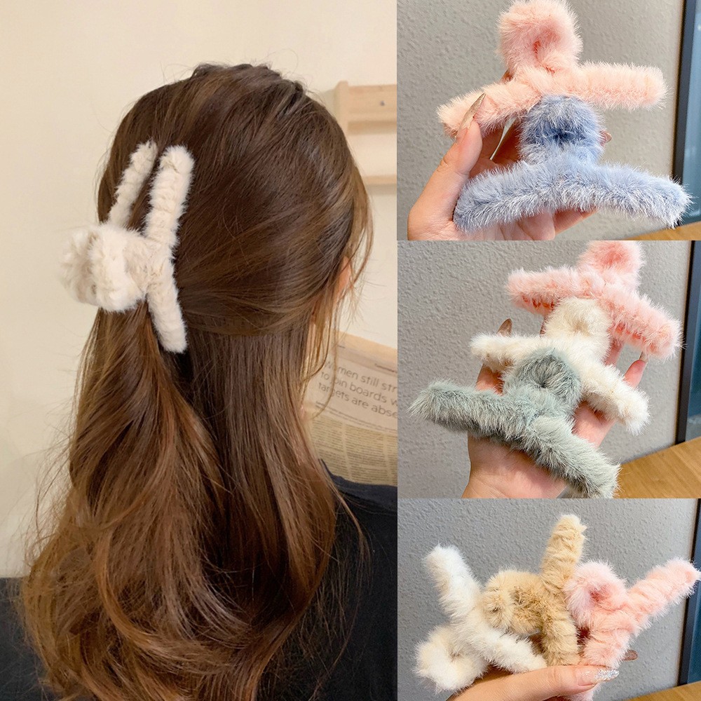 Hair Clip Claw Large - Fluffy Plush Faux Fur Big Crab