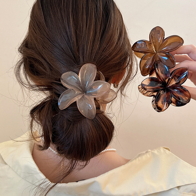 Hair Clip Claw Large - Women's Large-Size 8cm Brown Beige Laser