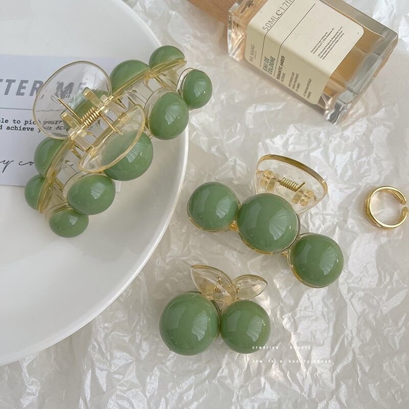 Hair Clip Claw Large - Korean Green Pearl Claw Clip Barrettes