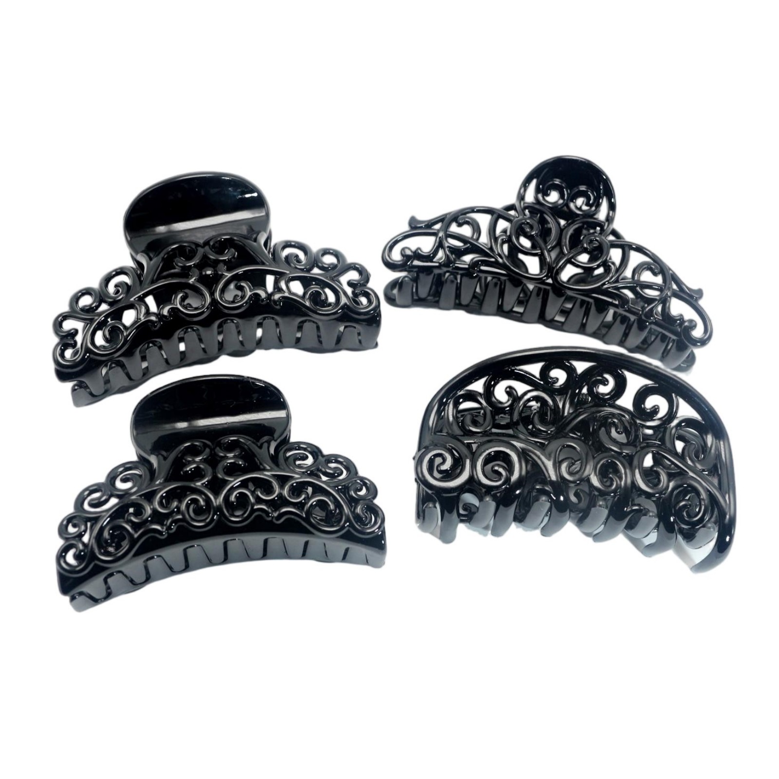 Hair Clip Claw Large - 4pcs Black Plastic Hair Claws Assorted