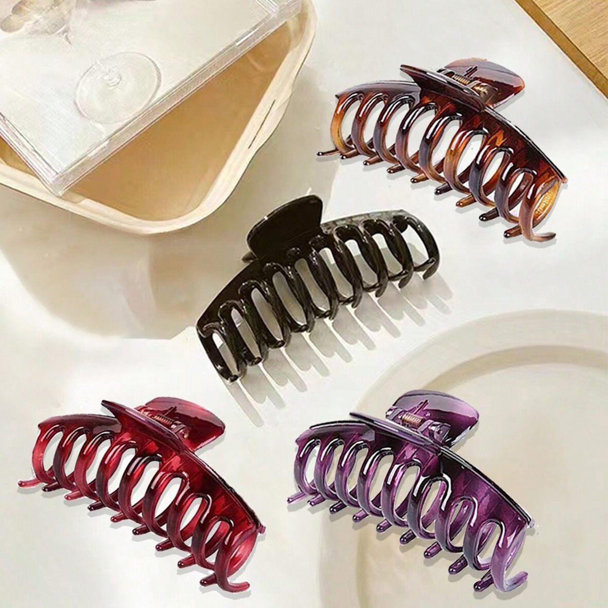 4PCS Women's Multi-Color Resin - đánh giá và giá Hair Clip Claw Large